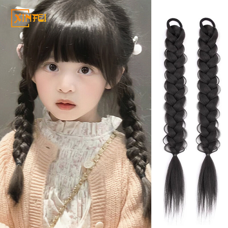 Synthetic Wigs Braided Hair Children's Long Straight Hair Sweet And Lovely Fluffy Ponytails A Pair Of Natural Boxing Braids