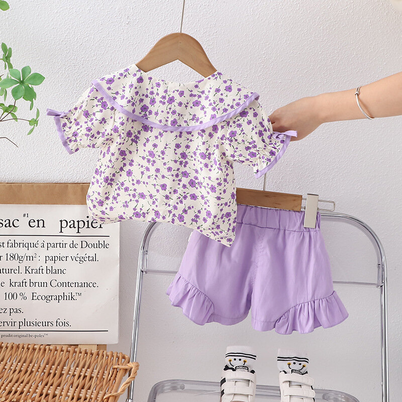 Nowe letnie ubrania dla dziewczynek garnitur koszula dziecięca spodenki 2 szt./zestaw odzież niemowlęca dresów dla dzieci