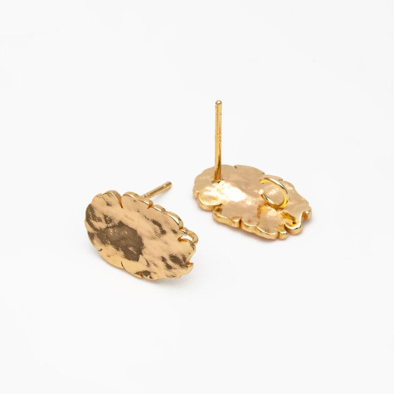 Pendientes de disco ovalado de oro de 10 piezas con bucle, componentes geométricos rústicos para la fabricación de joyas, accesorios de bricolaje (GB-4154)