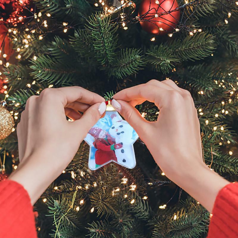 Przejrzysta świąteczna plastikowe zdjęcie pięciogwiazdkowa piłka ozdoby świąteczne Boże Narodzenie zawieszka na choinkę wystrój domu Diy Party