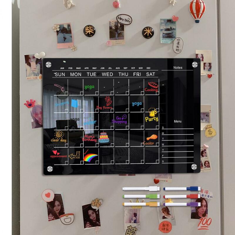 Kinder Zeitplan Planer schwarzer Kalender Wochen planer Whiteboard mit magnetischem Kühlschrank Acryl Board schwarzer Text 6 Marker einfach