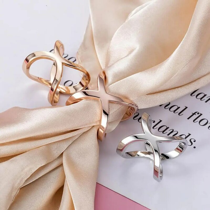 3Pcs/Set Scarf Ring Hollow Cross Elegant Multi-Purpose Scarf Buckle X-Shaped Scarf Shawl Buckle Holder Metal Brooches For Women
