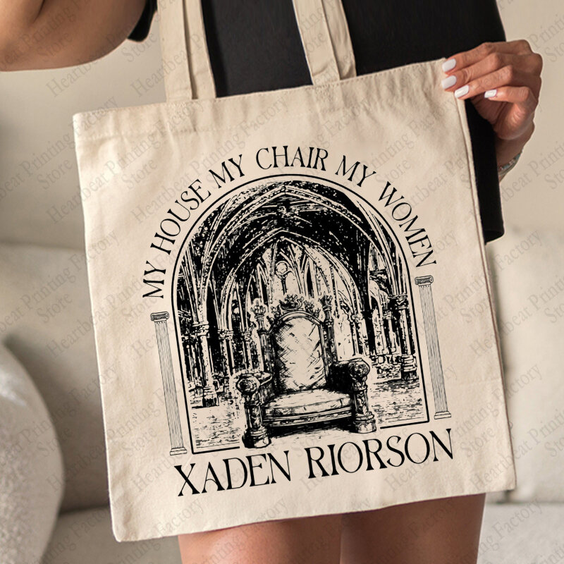 My House My Chair My Woman Pattern Tote Bag Four Wings Canvas Shoulder Bags for Novel Lovers Commute Women Reusable Shopping Bag