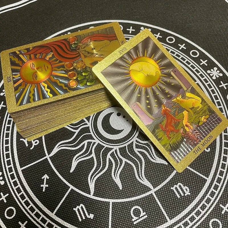 Gold Foil Tarot Cards Waterproof Whitch Divination Props Classic Catan Board Game Beginner Prophecy For Self-Learning Props Cat