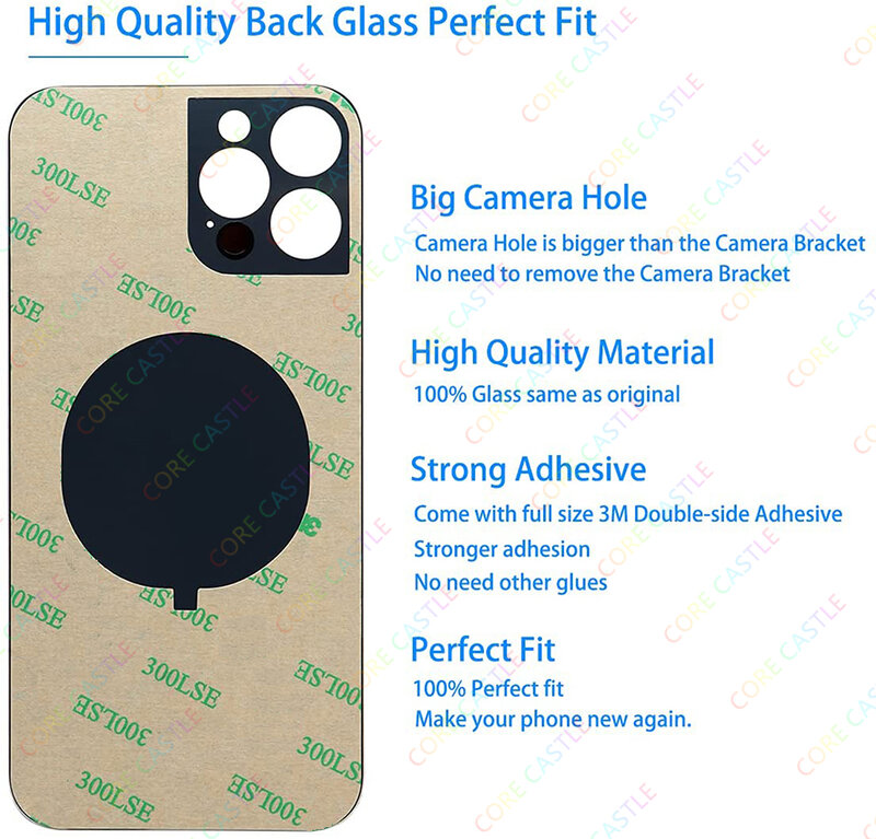 Para iPhone 13 Pro Max Back Glass Panel Battery Cover Peças de reposição melhor qualidade tamanho Big Hole Camera Rear Door Housing Case Igual ao original com logotipo