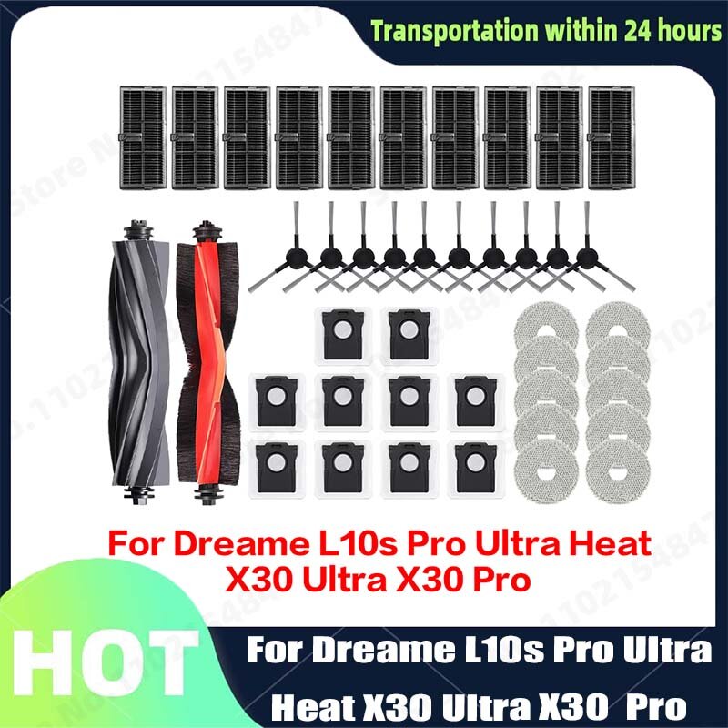 Piezas de Repuesto compatibles con Dreame L10s Pro Ultra Heat X30 Ultra X30 Pro Plus, Kit de cepillo, filtro, mopa, paño, bolsa de polvo, accesorios