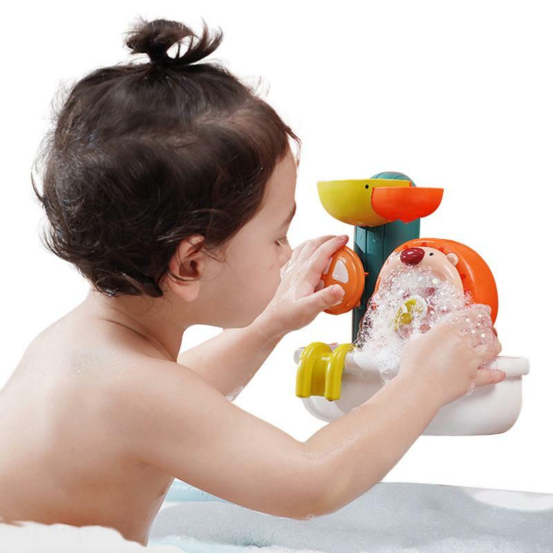 Juguete de baño de animales para bebé, juguete de baño de León colorido, montaje en pared, cascada, bañera con 4 ventosas, diversión de baño