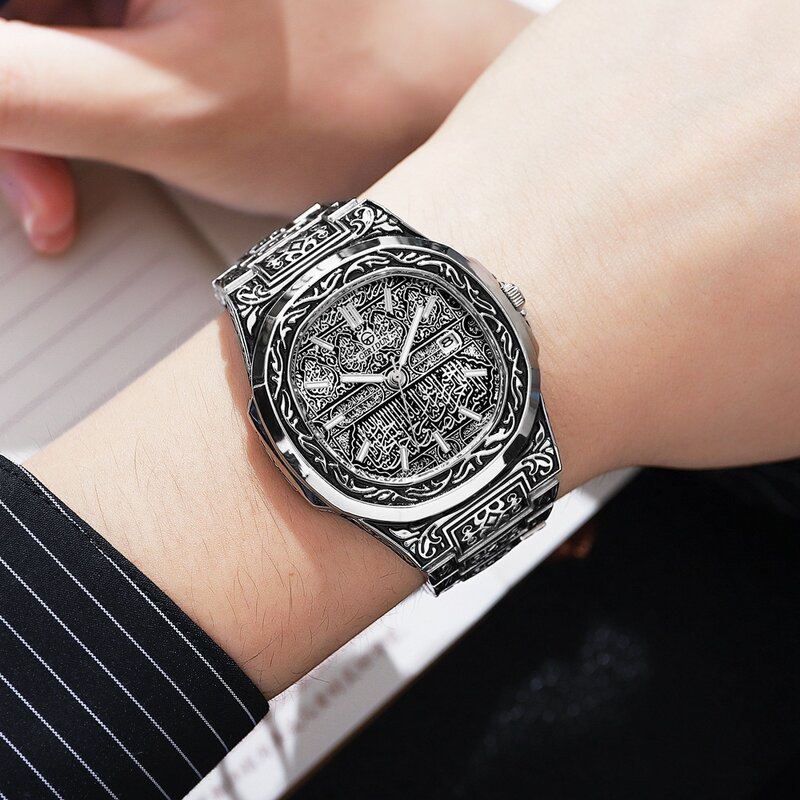 นาฬิกาควอตซ์สำหรับผู้ชาย, นาฬิกาควอทซ์นาฬิกาข้อมือผู้ชายสแตนเลสลายนูนนาฬิกาสำหรับผู้หญิง