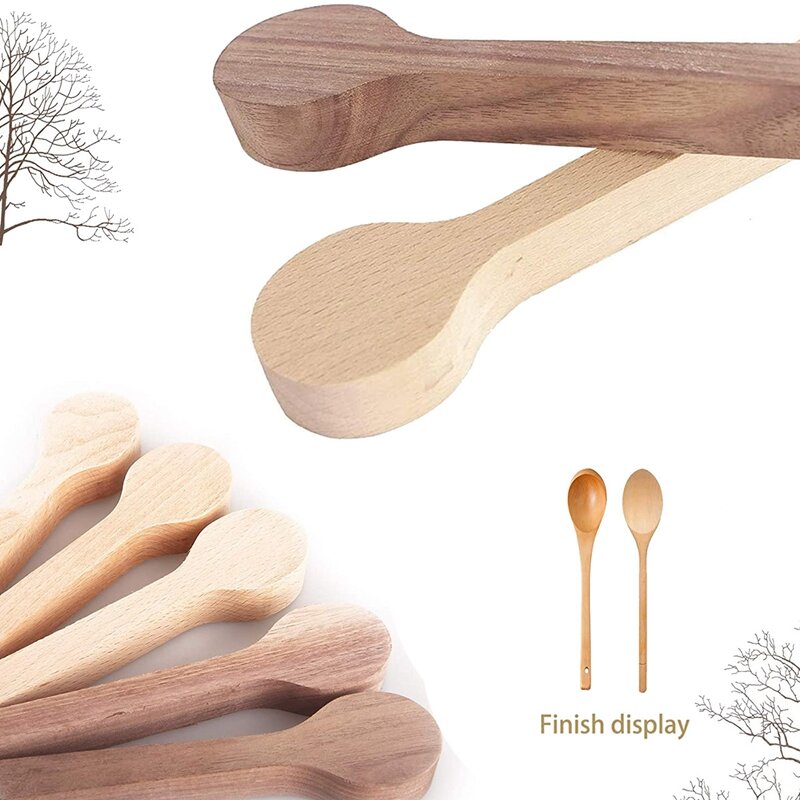 5 Pcs Wood Carving Spoon Blank Beech And Walnut Wood Unfinished Wooden Craft Whittling Kit For Whittler Starter