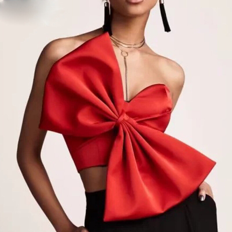Sexy New Bow Tops For Women Off Shoulder Solid Color Female Clothes High Street Hot Girl Outfits Mujer Fashion Niche Vest 2024