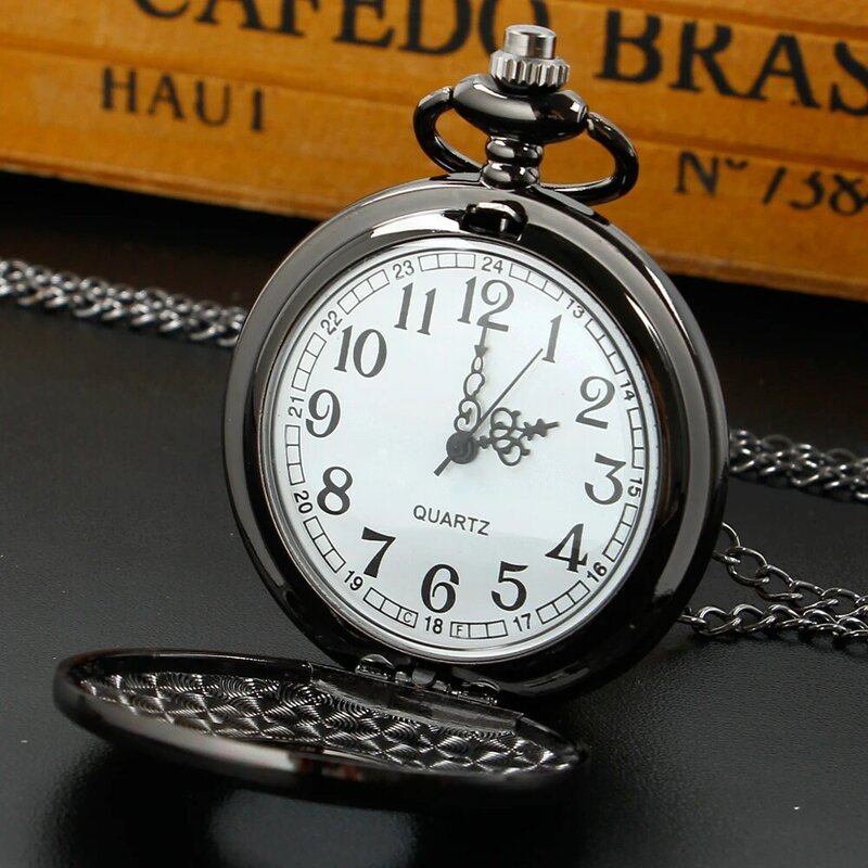 Hot Selling Classic Quartz Pocket FOB Watch Black Roman Numerals Case Chain Clock Pocket Watches Vintage Souvenir Gift