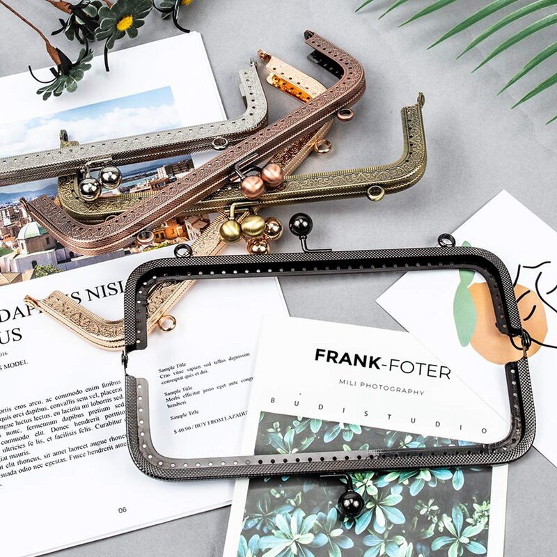 금속 프레임 지갑 가방, 금속 프레임 키스 걸쇠 잠금 장치, 지갑 제작 DIY 공예 사각형 디자인 가방 클러치, 5 색 7.9 인치, 20cm