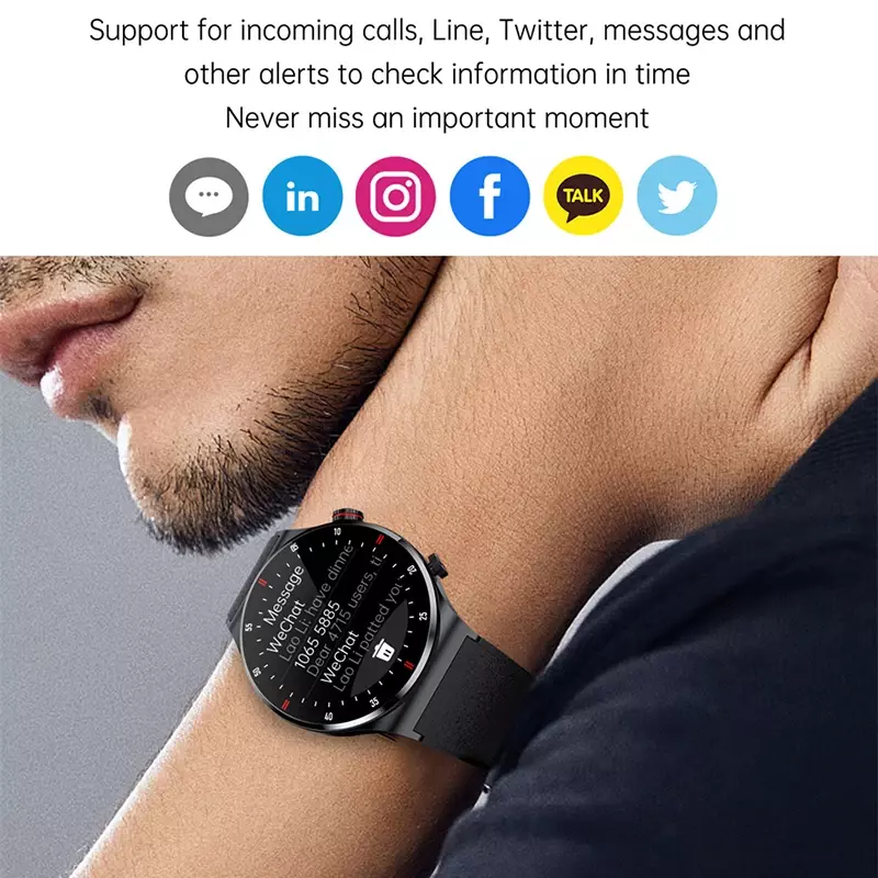 Qw33 Bluetooth Call Fashion Watch Heren Sport Fitness Tracker Waterdicht Horloge Ecg + Ppg Muziekspeler Opname Stap Smart Watch