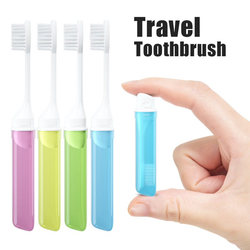 แปรงขนาดเล็กแบบพกพา4ชิ้นพับเก็บได้สำหรับผู้ใหญ่แปรงสีฟันสีลูกกวาดโปร่งแสง