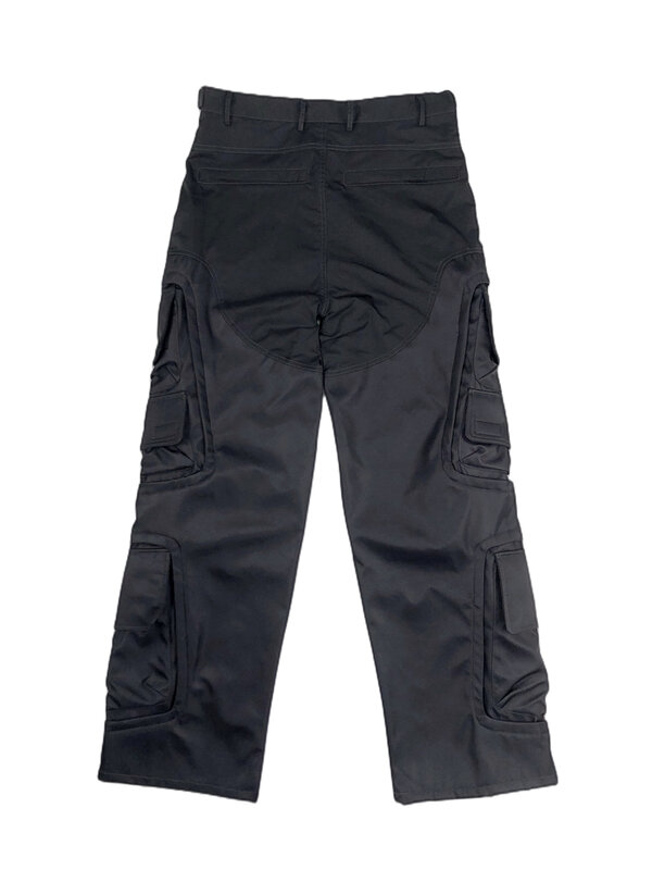 Calça multi bolso estilo mecânico masculino, calça de perna reta, zíper levemente queimado, carga solta, estilo cleanfit, marca