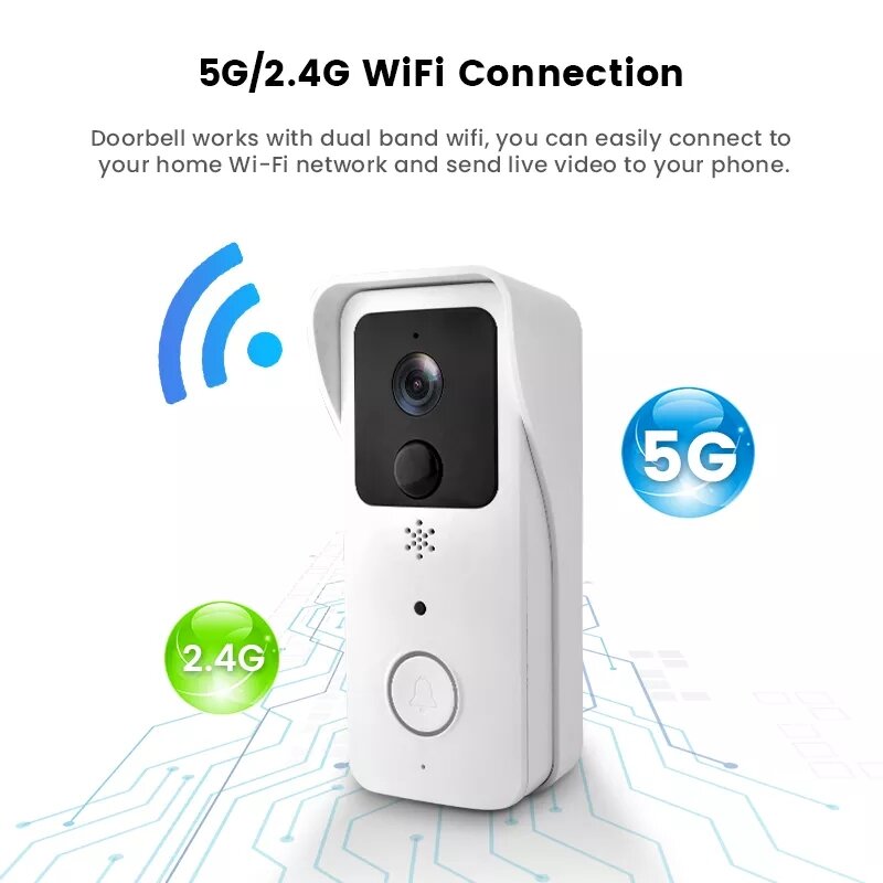 5G 2,4G Wi-Fi Видеозвонок 1080P умный наружный беспроводной домофон Tuya Водонепроницаемая беспроводная камера с блоком питания переменного/постоянного тока