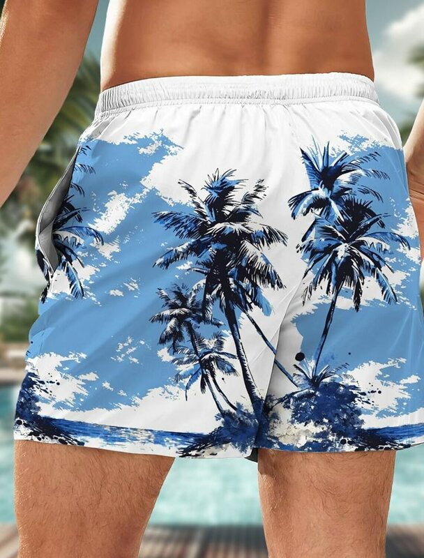 Fashion Coconut Tree Men's Board Shorts Hawaiian Shorts Swim Trunks Drawstring Short Holiday Beach Streetwear Harajuku