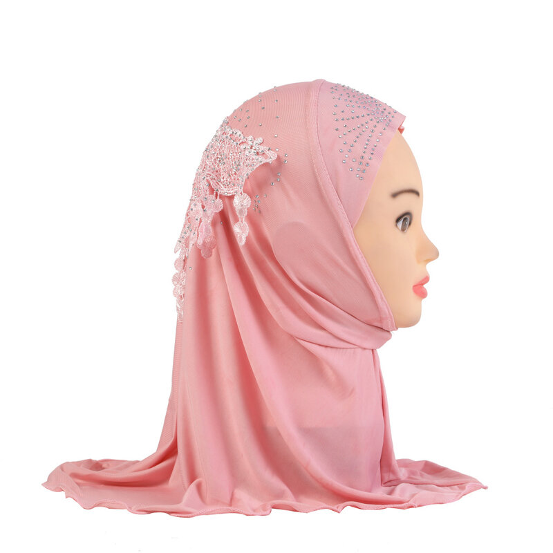 Dzieci dziewczyny muzułmański natychmiastowy hidżab z koronką na plecach muzułmańska chusta chrap islamski arabski kapelusz Turban Foulard Femme hidżab