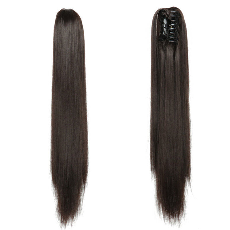 Pelucas de cola de caballo de 22 pulgadas para mujer, extensiones de Peluca de cabello sintético liso, pelo largo y rizado, tipo Clip de cola de caballo