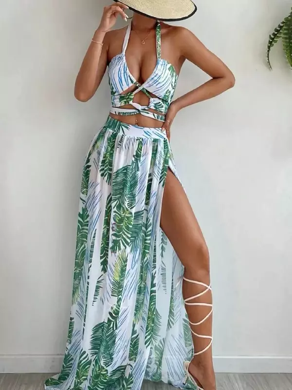 Bikini cruzado con cuello Halter para mujer, traje de baño Sexy de 3 piezas, ropa de playa acolchada, 2024