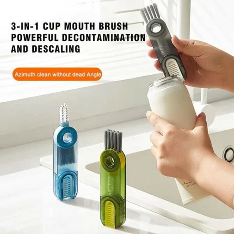 Escova de garrafa multiuso, 3 em 1, Escova multifuncional, Limpeza Profunda, Escova de garrafa de bebê, Escova Groove Gap, Ferramentas de limpeza