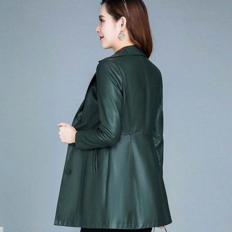 Женская Длинная тонкая кожаная куртка, повседневное пальто, одежда для весны и осени, новинка 2024