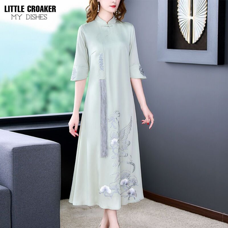 Qipao-Vestidos Cheongsam bordados femininos, versão melhorada para senhoras, moda high-end, chinês e novo