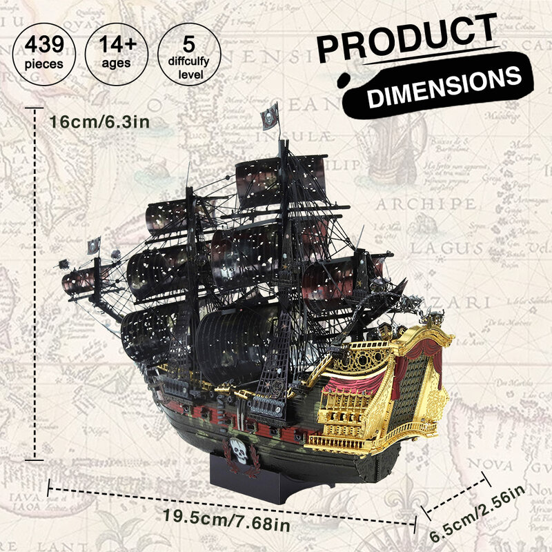 Piecool 3D 메탈 퍼즐, 앤 여왕의 복수 직소 해적선, DIY 모델 조립 키트, 십대용 장난감, 두뇌 티저