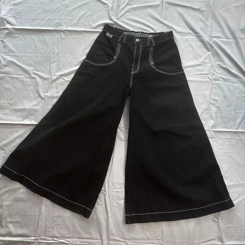 Джинсы Харадзюку Y2K JNCO, готические хип-хоп мешковатые джинсы с большими карманами и вышивкой, повседневные брюки, мужские и женские черные джинсы с широкими штанинами