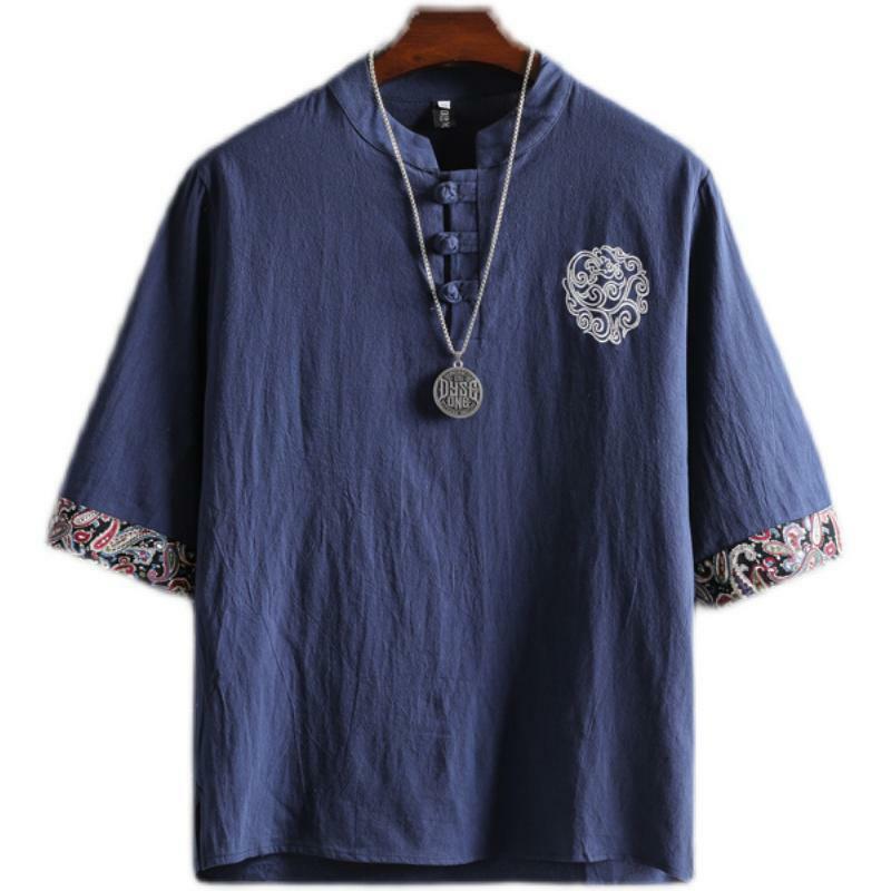 M-5XL Plus Size Mannen Shirt Traditionele Chinese Stijl Korte Mouwen Zomer Blouse Voor Mannen Vintage Kung Fu Shirt In herenkleding