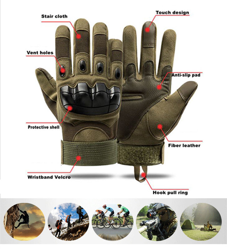 Sarung Tangan Taktis Gym Militer Tentara Layar Sentuh Sarung Tangan Jari Penuh Keras Sepeda Olahraga Pertempuran Menembak Airsoft Paintball Pria