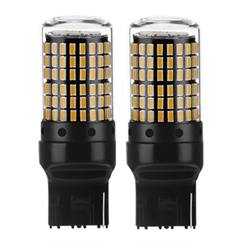 자동차 LED 전구 3157 P27-7W T25 LED 캔버스 램프, 고출력 무오류 후진등, 턴 브레이크 램프, 노란색, 2 개