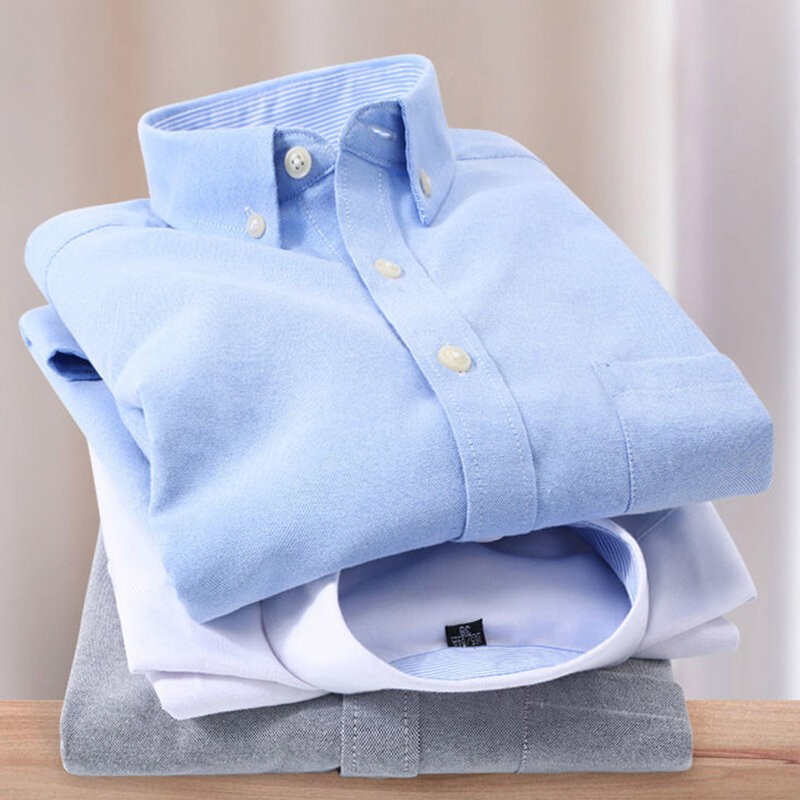 New Autumn Oxford Spinning Shirt Korean Edition Men's Long Sleeved Business Leisure High Quality Travel Shopping Top Work Shirt