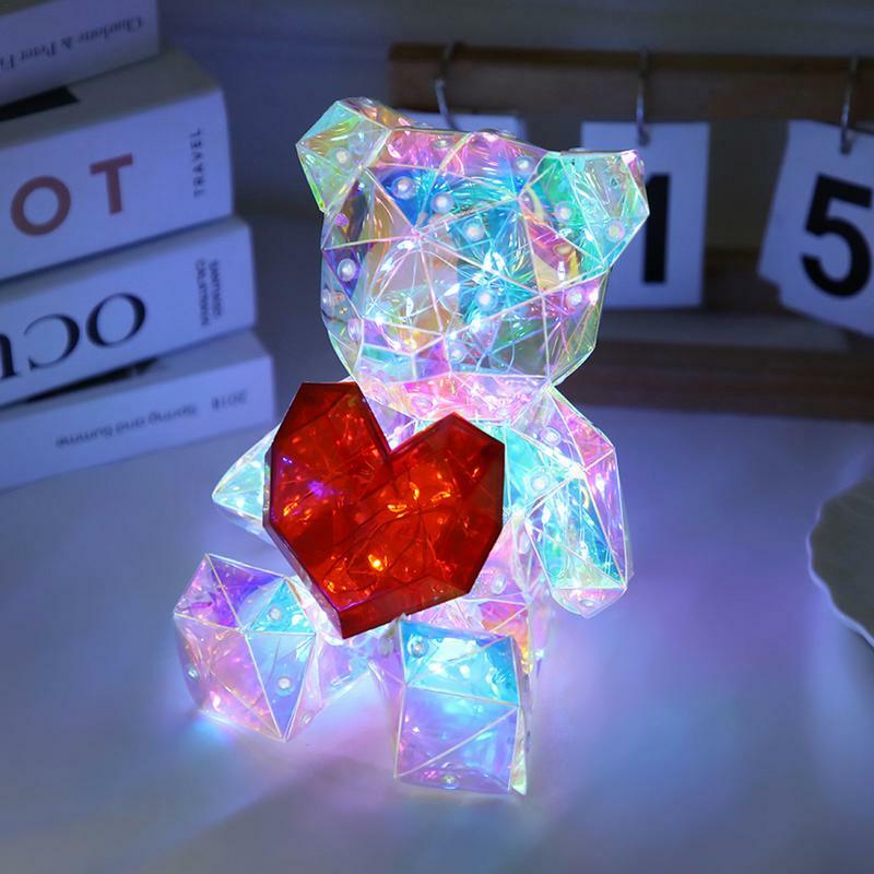 โคมไฟรูปหมีกระพริบโคมไฟโต๊ะเขียนหนังสือ LED น่ารักมีขาตั้งสำหรับไนท์สแตนด์เปลี่ยนสีได้อุปกรณ์เสริมสำหรับเป็นของขวัญวันเกิดวันวาเลนไทน์