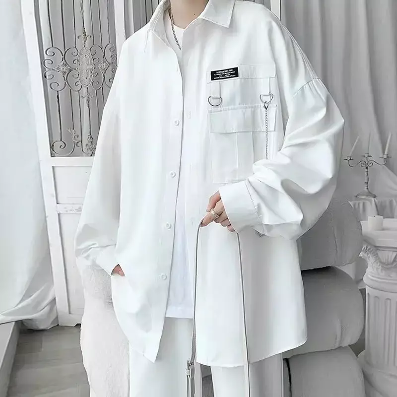 Camisa Harajuku de manga comprida para homens e mulheres, Streetwear Hip Hop, corrente de moda coreana, camisa extragrande tamanho grande, 5XL, tendência, nova, 2023