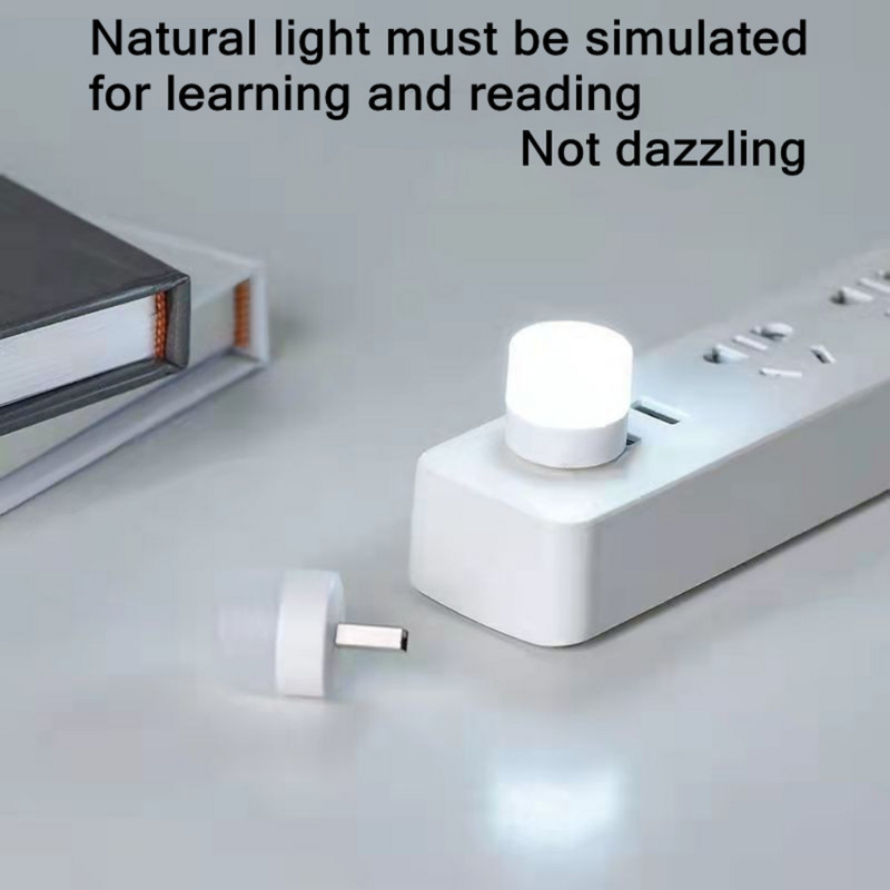 Lámpara de enchufe USB para ordenador, lámpara de lectura con carga de energía móvil para libros pequeños, LED, protección ocular, luces nocturnas redondas pequeñas