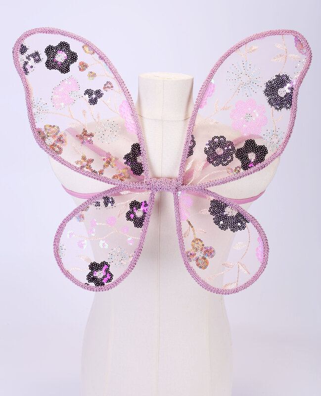 Ailes de papillon en maille brodée de paillettes, accessoires de fille faits à la main en dentelle, cadeaux de fournitures de vacances (couleur)