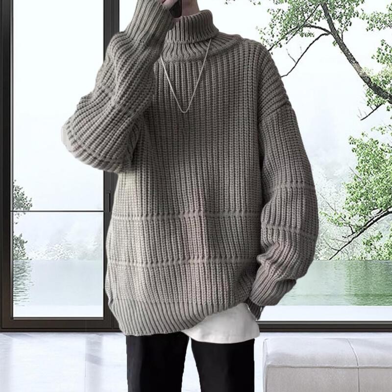 Мужской вязаный свитер с высоким воротником, Эластичный теплый мягкий пуловер с защитой шеи, с защитой от усадки, Осень-зима