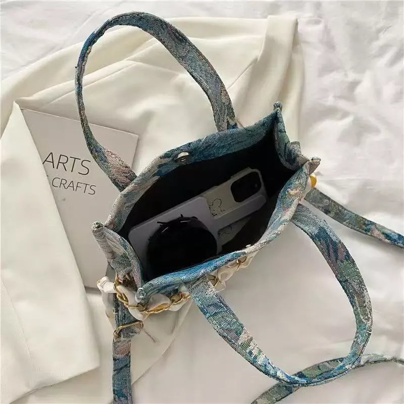 Нишевая дизайнерская Холщовая Сумка для женщин, текстурная масляная живопись, маленькая квадратная сумка, сумка через плечо, новая мода, 2024