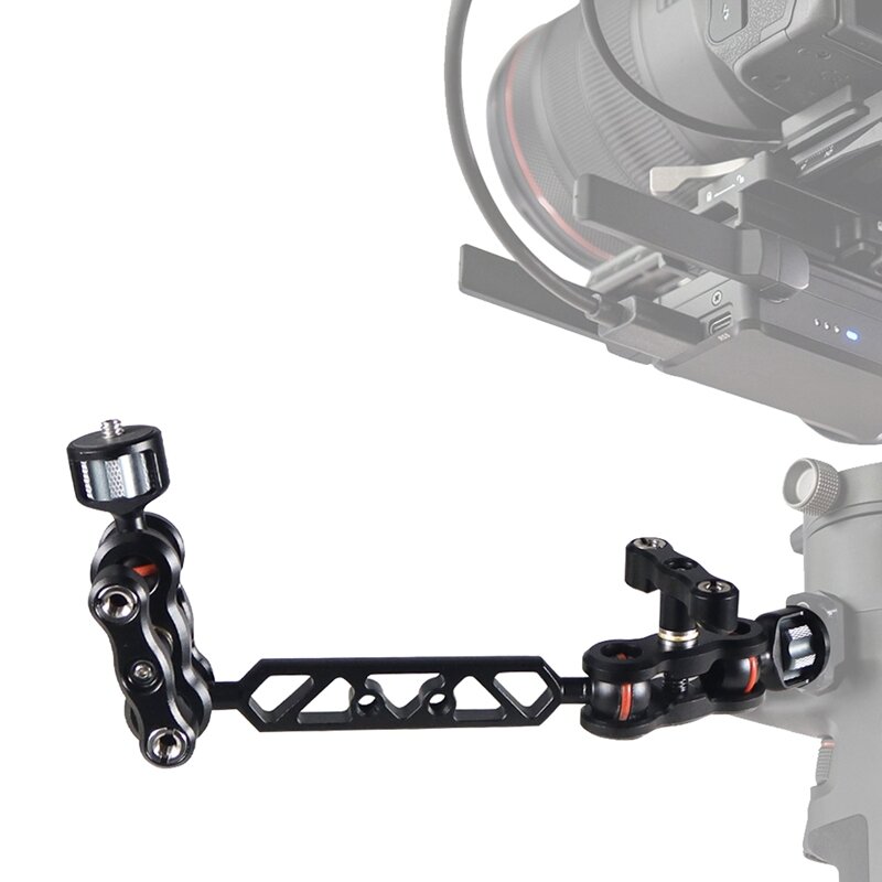 1 buah kamera lengan artikulasi aluminium Dual Ballhead, tongkat ekstensi dengan sekrup 1/4 inci untuk dukungan kamera DSLR