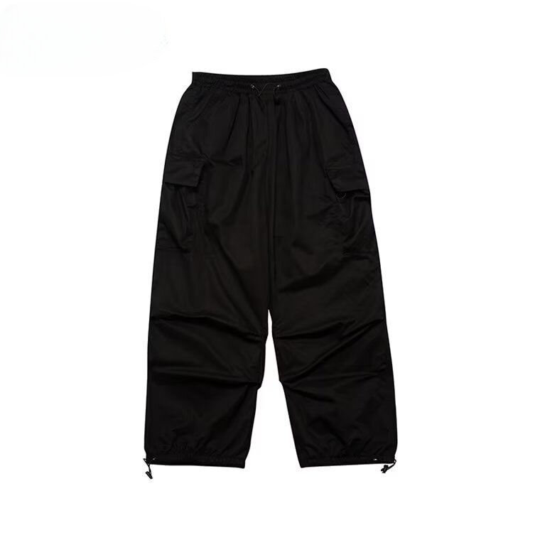 Calça de cintura elástica para homens, calça folgada, bolsos múltiplos, monocromática, streetwear casual, primavera, A53, 2023