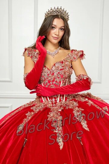 Vestidos De terciopelo rojo para Quinceañera, Vestidos De fiesta De noche De boda con apliques De cristal De lujo, vestido Halter De vaina, 2024