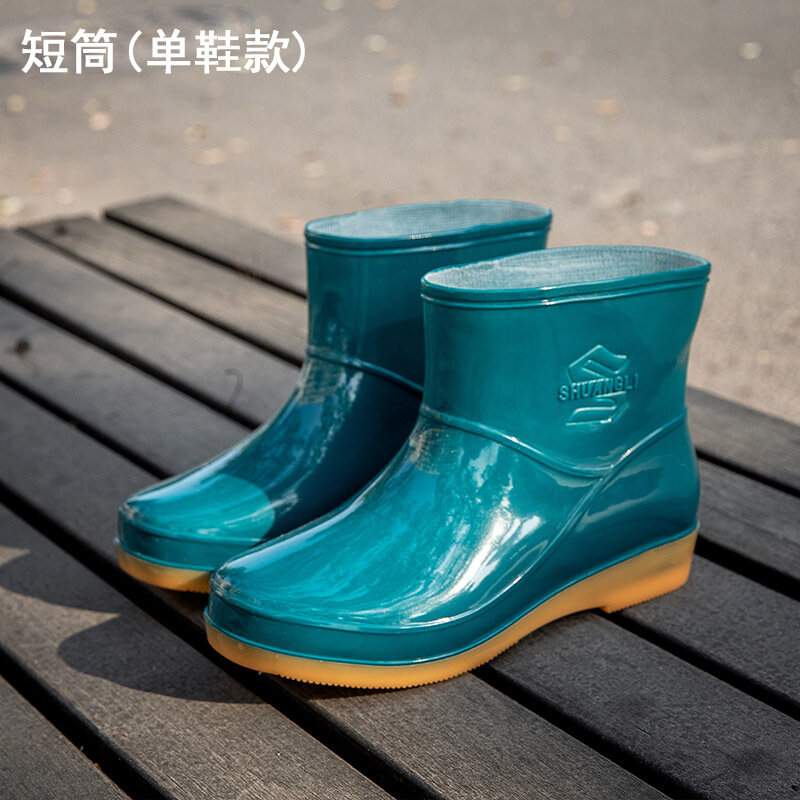 Women Boots Waterproof Low Heeled Buckle Toe Middle Shoe Round Rain Women's Boots Womens Rain Shoes