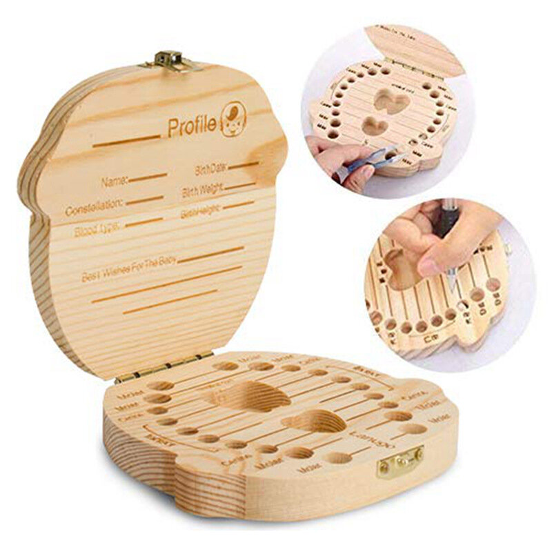 Tooth Fairy Box Baby Tooth Box Wooden Children's Tooth Souvenir Storage Box Gift Box for Baby Boy Keepsake Box