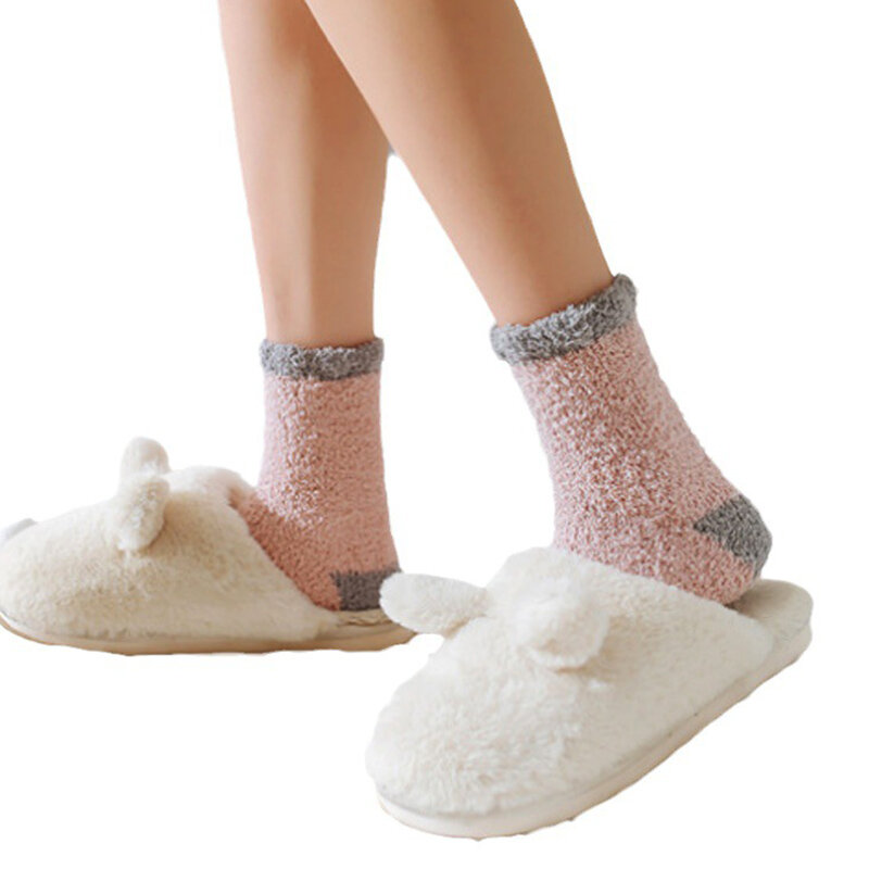 Осенне-зимние новые японские повседневные толстые теплые средние женские оптовые коралловые бархатные носки для сна в пол для девочек