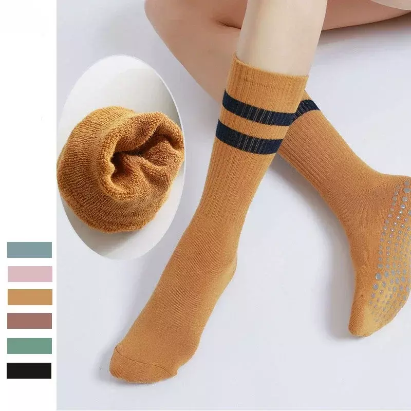 AL Non-slip Yoga Socks Adhesive Mid-tube Socks Dance Non-slip Indoor Fitness Black and White Striped Cotton Socks