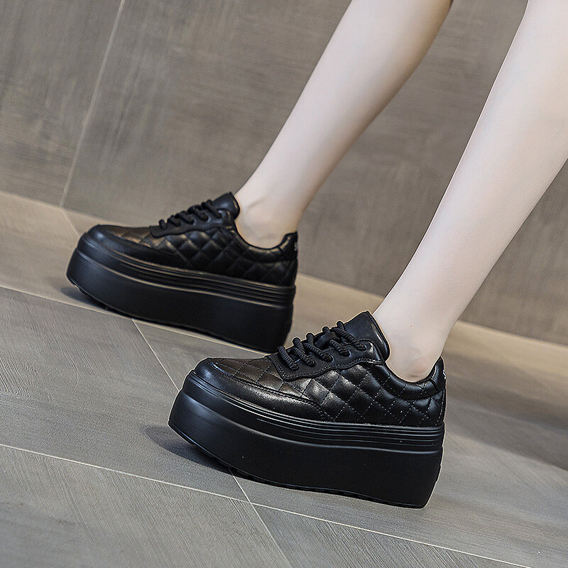 Zapatos de plataforma plana para mujer, zapatillas de suela gruesa de cuero genuino, zapatos informales, otoño
