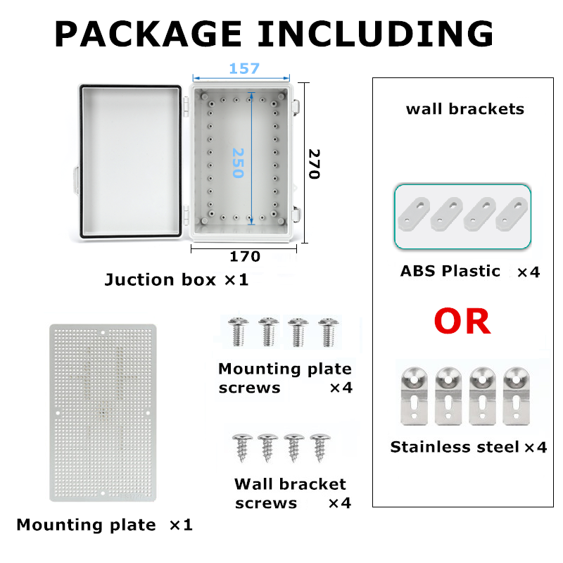 Caixa elétrica plástica da construção do ABS, caixa de armazenamento para projetos caseiros, componentes eletrônicos, esbranquiçado, 10,8 × 6,9 × 4,3 polegadas, IP67