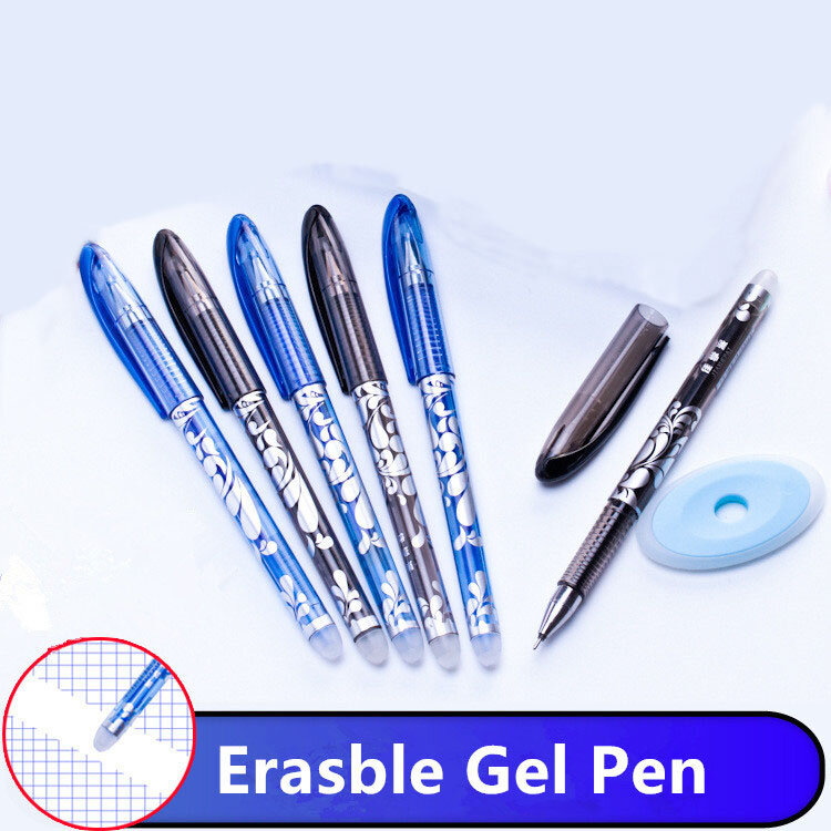消去可能なペンセット,0.5mm,青と黒のインクリフィル,洗えるハンドル,学校やオフィス用,文房具用品
