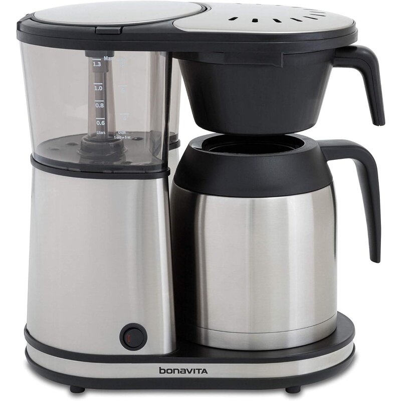 Cafetera de acero inoxidable con jarra térmica, máquina de café con 8 tazas de goteo, un toque, 1500 vatios